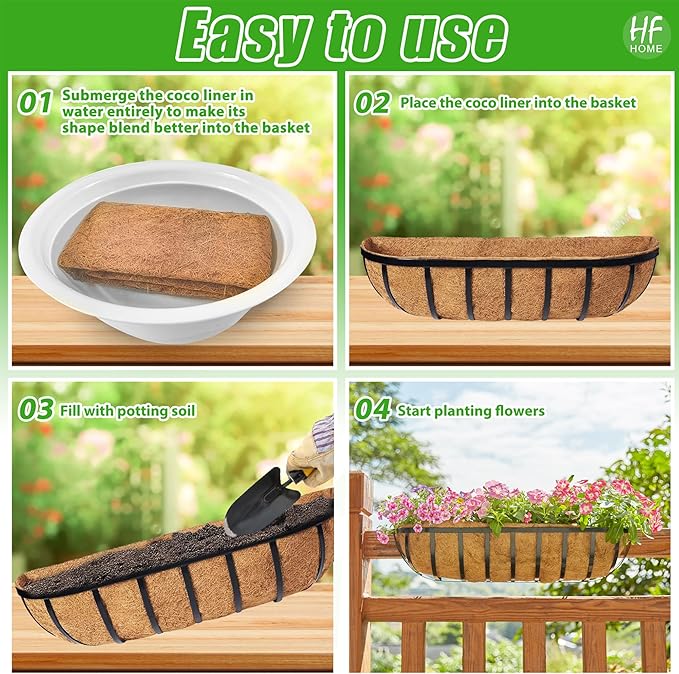 HFHOME 2PCS 36 Inch Coco Liners for planters, Horse Trough Half Moon Shape Replacement Coconut Planter Hanging Basket Liners for Window Box Hanging Trough Planter