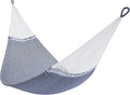 Handwoven Hammock by Yellow Leaf Hammocks - Double Size, Fits 1-2 PPL, 400lb max - Weathersafe, Super Strong, Easy to Hang, Ultra Soft, Artisan Made - Color: Stripe Navy Blue - White