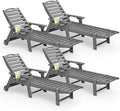 Lounge Chair Outdoor Set of 4 with Wheels, Adjustable 5-Position Chaise Lounge Outdoor, Patio Lounge Chair for Poolside Backyard, Grey