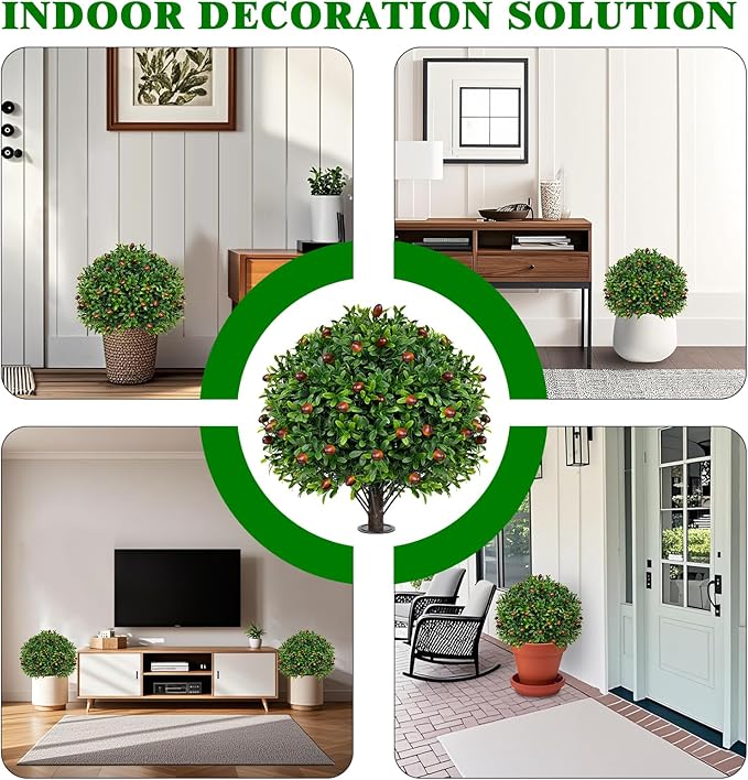 2 Pack Artificial Olive Topiary Tree, Artificial Shrub Bushes with Ground Spike, Fake Evergreen Tree for Porch, Artificial Plants for Outdoor Planters Indoor UV Resistant