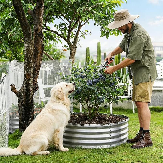Round Galvanized Raised Garden Bed Kit, Round Galvanized Planter for Vegetables/Herbs/Flowers Heavy-Duty Steel Outdoor Water Trough (Silver, 4X4X1FT)