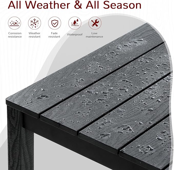 Stoog All-Weather Patio Dining Table for 4, Outdoor HIPS Dining Table with Aluminum Frame, Waterproof Patio Table, Never Rot or Fade, Black