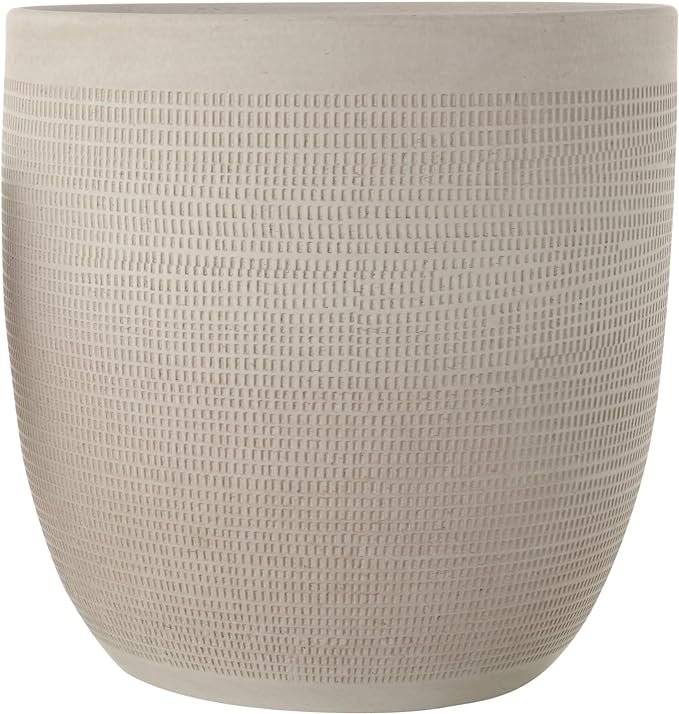 Creative Co-Op Large Matte White Embossed Stoneware Planter
