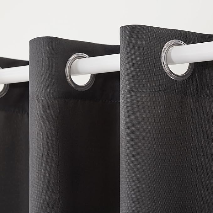 TOWN & COUNTRY BASICS Cabana Solid Heavyweight Indoor Outdoor Curtains, Light Filtering Opacity with Grommet Top, Water Repellent, 2-Pack Set, 54"x120", Charcoal