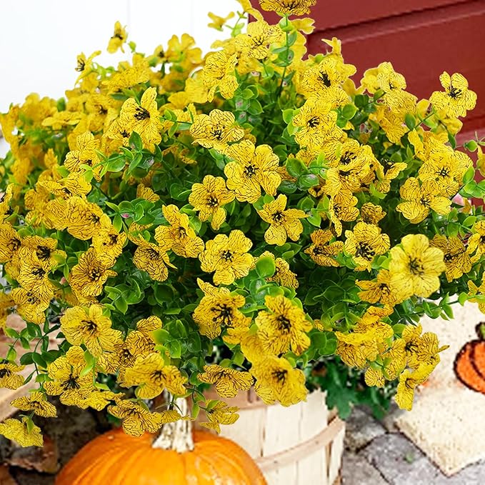 Artificial Flowers for Outdoor, UV Resistant Fake Silk Flowers, Realistic Faux Plants for Outside Indoor Porch Patio Window Box Planter Home Decor (20, Yellow)