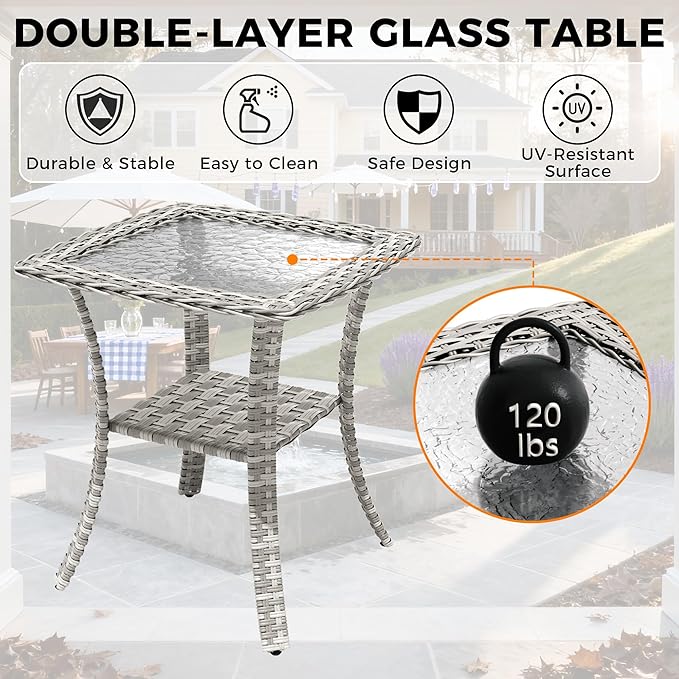 8-Seat Modern Patio Furniture Set with Swivel Rocking Chairs, Thick 4″ Cushions, Dual-Strand Wicker Rattan, Rust-Resistant Steel Frame – Outdoor Conversation & Modular Sectional,Blue