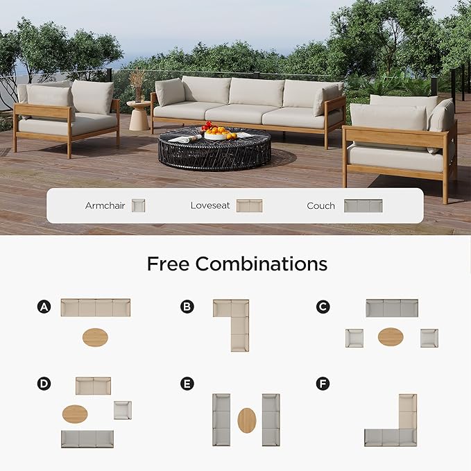 Acanva Modern Outdoor Patio Furniture Set, All-Weather Aluminium Conversation Sectional Sofa with Thick Cushions for Backyard, Garden, Porch, Couch, Beige