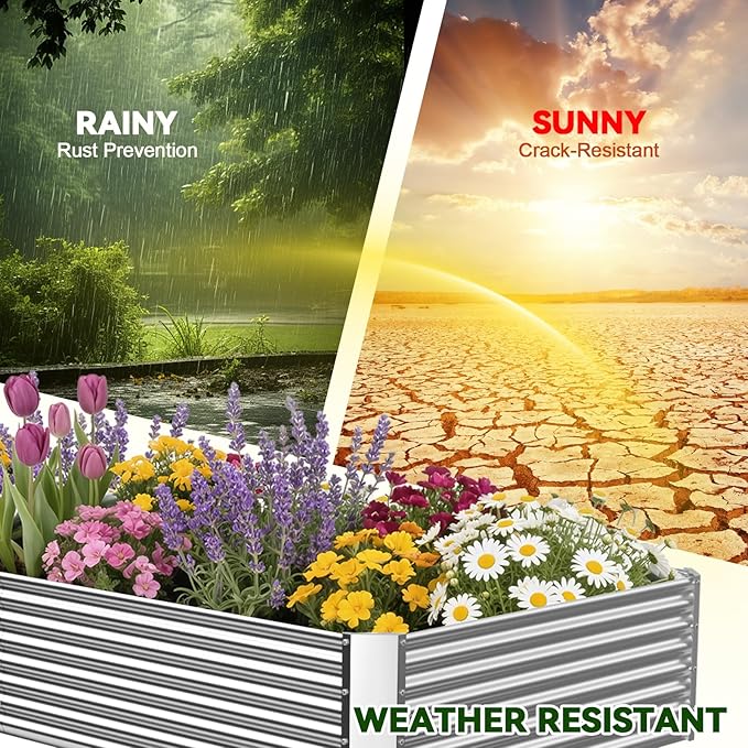 3 Pack 8x4FT Raised Beds for Gardening, Corrugated Galvanized Steel Raised Garden Bed, Outdoor Metal Above Ground Garden Bed for Vegetables and Flowers(Rectangular)