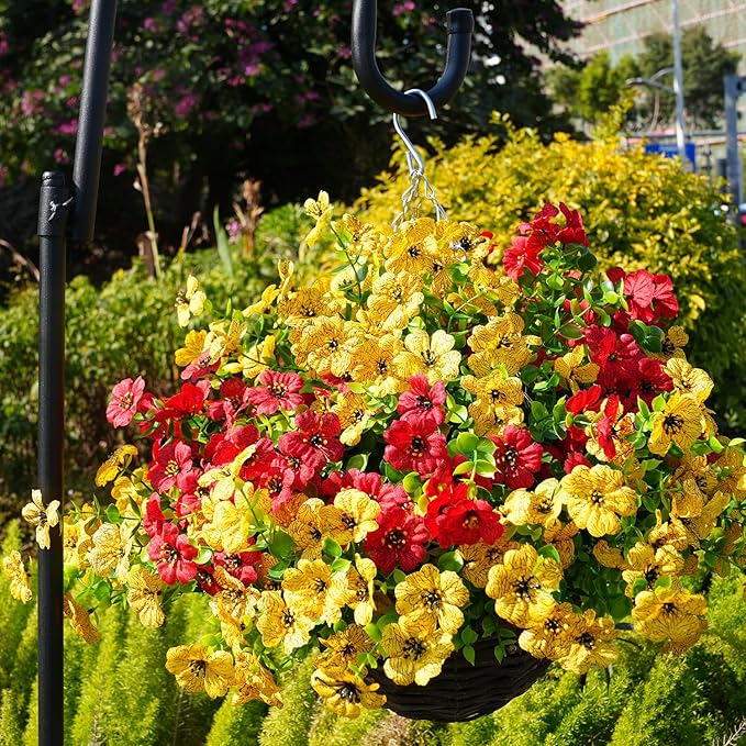 Artificial Flowers for Outdoor, UV Resistant Fake Silk Flowers, Realistic Faux Plants for Outside Indoor Porch Patio Window Box Planter Home Decor (20, Red)