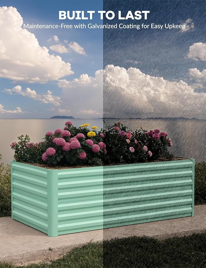 CABIHOME 2 Pcs 8x4x2 Ft Galvanized Raised Garden Bed, Deep Root Planter Box for Vegetables, Flowers, Herbs- Large Metal Raised Garden Bed Kit for Outdoor Use, Green