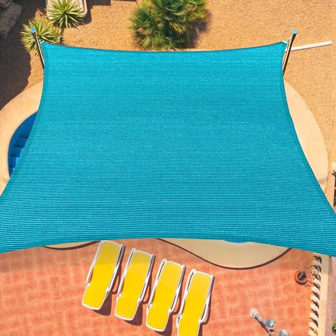 12'x16' Sun Shade Sail Curved Commercial Outdoor Shade Cover Turquoise Rectangle Heavy Duty Permeable 185GSM Outdoor Shades for Patio Garden Sandbox