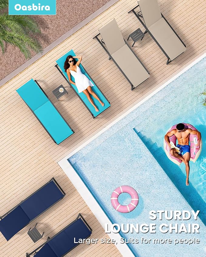 Aluminum Chaise Lounge Chair Outdoor, Foldable & Assembly Free Patio Pool Lounge Chairs 5-Position Recliner for Outside Poolside, Fully Grounded Legs Sun Lounger for Beach, Yard, Black