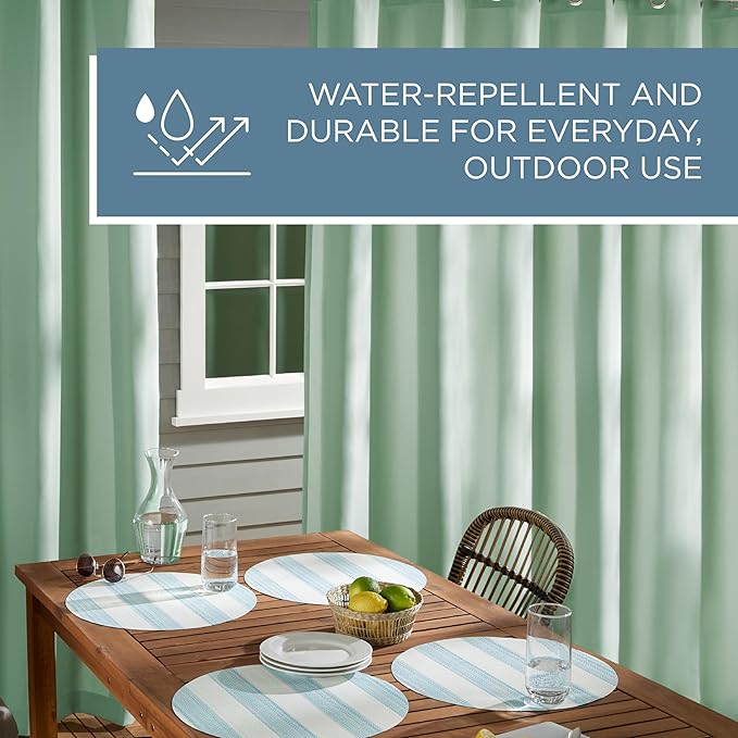 TOWN & COUNTRY BASICS Cabana Solid Heavyweight Indoor Outdoor Curtains, Light Filtering Opacity with Grommet Top, Water Repellent, 2-Pack Set, 54"x84", Seafoam