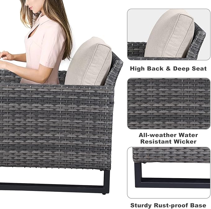 Belord 7 Piece Outdoor Furniture Patio Wicker Sofa Set, Oversize Outdoor Dining Chairs with Rattan Ottomans, Conversation Sets Patio Furniture Come with Removable Washable Cushion Beige