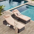 Outdoor Lounge Chairs, Pool Lounge Chairs Set of 2, Outdoor Chaise Lounge with Adjustable Backrest & Cup Holder,Khaki Cushiom