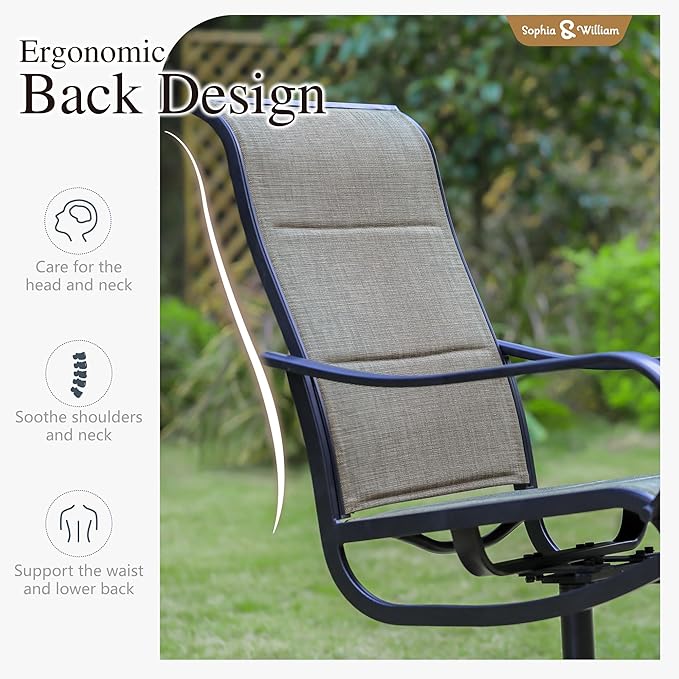 Sophia & William Patio Dining Set 7 Pieces, 6 x Patio Dining Swivel Chairs Padded with 1 Umbrella Table, Outdoor Table and Chairs for Lawn Garden