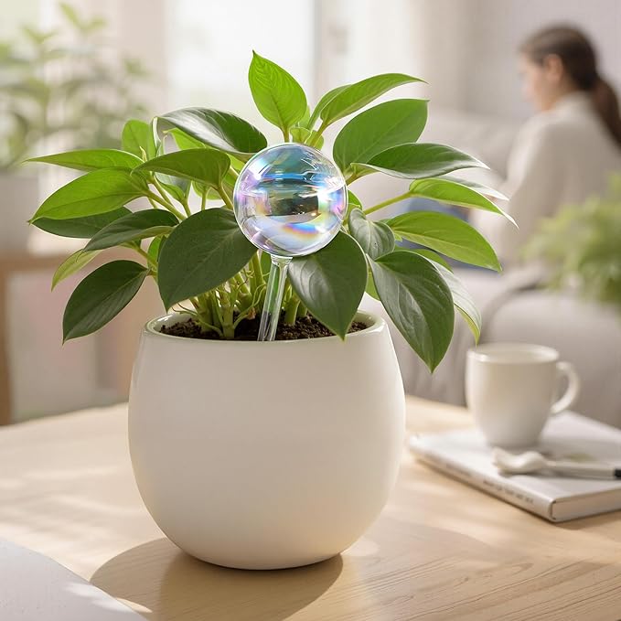 Large Extra-Thick Clear Glass Plant Watering Globes, Rainbow Gradient Self Watering Devices for Indoor & Outdoor Plants, AutomaticWaterer Spikes, Perfect for Daily or Vacation Use, 2-Pack