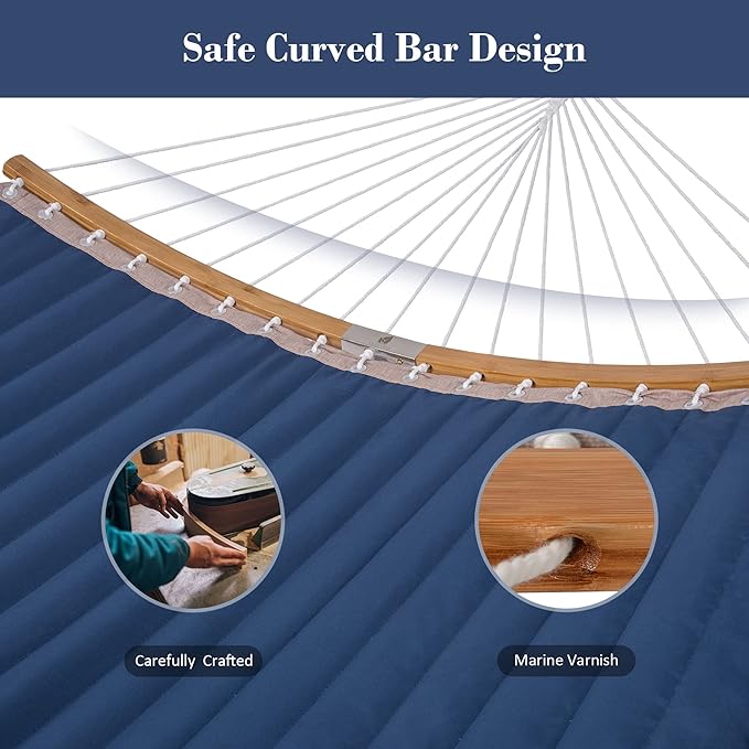 SUNCREAT Portable Outdoor Hammock with Stand, Heavy Duty Hammock with Carrying Bag, Soft Pillow, Balance Ropes, Dark Blue