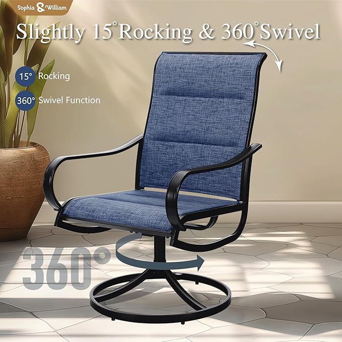 Sophia & William 9-Piece Patio Dining Set – 8 Swivel Chairs with Breathable Textiline Fabric & 84" Extendable Metal Table for Outdoor, Garden, Backyard（Blue）