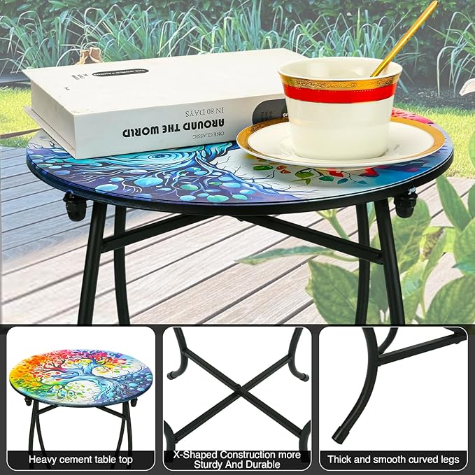 Fashion&cool Outdoor Side Tables, 14" Round Patio Side Table, Weather Resistant Metal End Table Side Table for Patio Yard Porch Balcony Garden Bedside, Plant Stand for Indoor Outdoor
