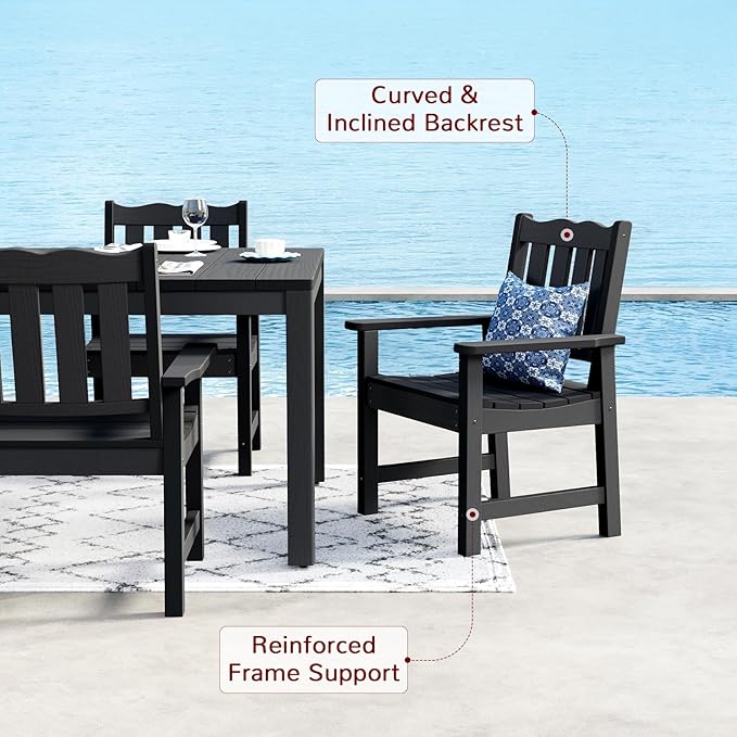 Stoog All-Weather Patio Dining Table for 6, 63" Waterproof HIPS Material Dining Table with Umbrella Hole, Never Rot or Fade, Black