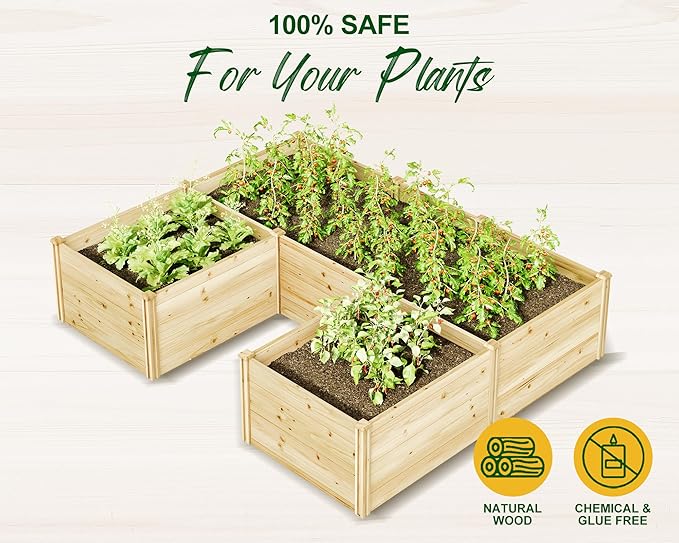 AMERLIFE U-Shaped Raised Garden Bed, 7.5Wx6Dx1.6H Free Combination Outdoor Wooden Raised Garden Bed Planter with 19.6" Depth Planter Box