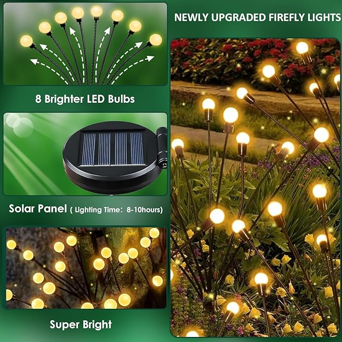 6-Pack Garden Solar Lights, 48 LED Solar Lights Outdoor for Garden Decor, Waterproof Firefly Light Outdoor (Sway by Wind), Swaying Light for Outside Yard Pathway Landscape Decorations (Warm White)