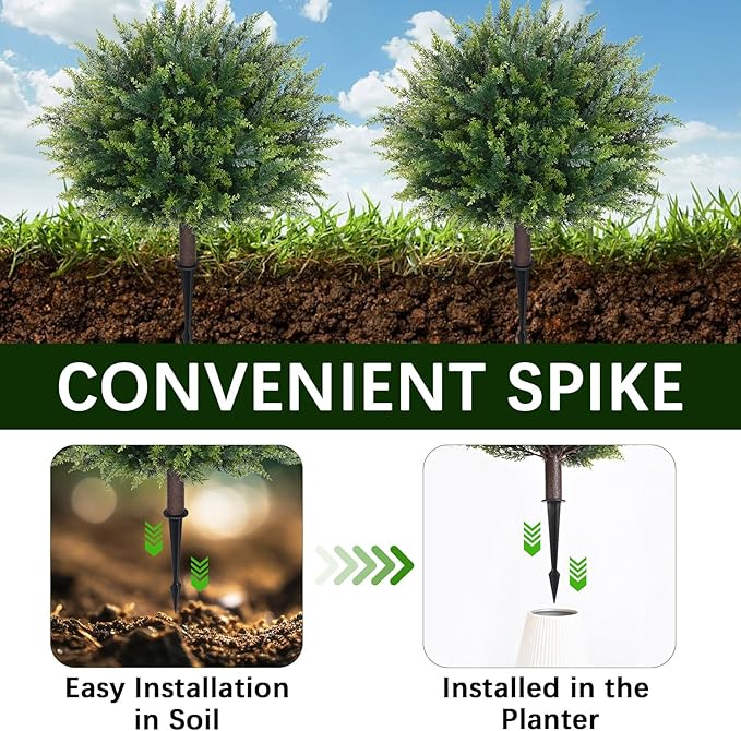 Waipfaru Artificial Plants Outdoor, 2Pcs 23'' Artificial Cedar Topiary with Ground Spike, UV-Resistant Fake Plants Fake Bushes Shrubs for Outdoor Indoor Garden Front Porch Decor