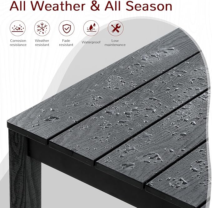 Stoog All-Weather Patio Dining Table for 6, 63" Waterproof HIPS Material Dining Table with Umbrella Hole, Never Rot or Fade, Black