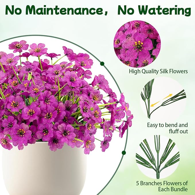 MACTING Artificial Flowers for Outdoors Fake Flowers UV Resistant No Fade Faux Plastic Plants for Planters Garden Patio Porch Porch Window Box Home Outside Spring Decorations (Purple)