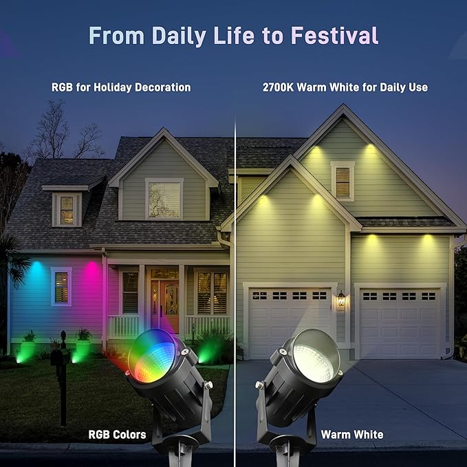 12W RGBW Color Changing Landscape Spotlights, 110V Plug-in Outdoor LED Spot Lights with Remote Control, IP65 Waterproof Garden Tree Lights for Yard Pathway Halloween Christmas Decoration (6 Pack)