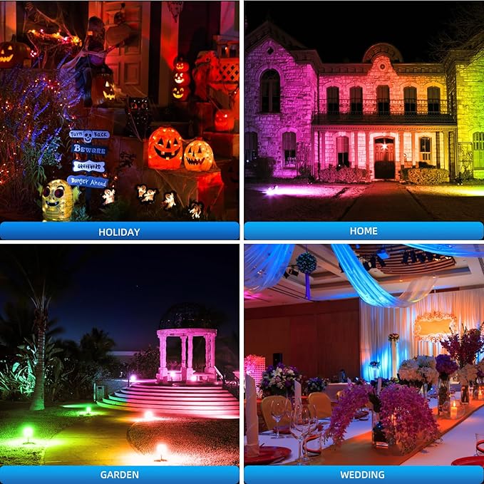 Low Voltage Landscape Lighting,12V-24V RGBW Color Changing Landscape Lights IP67 Waterproof Landscape Spotlights for Garden Yard Holiday Halloween Christmas Decor (6 Pack)