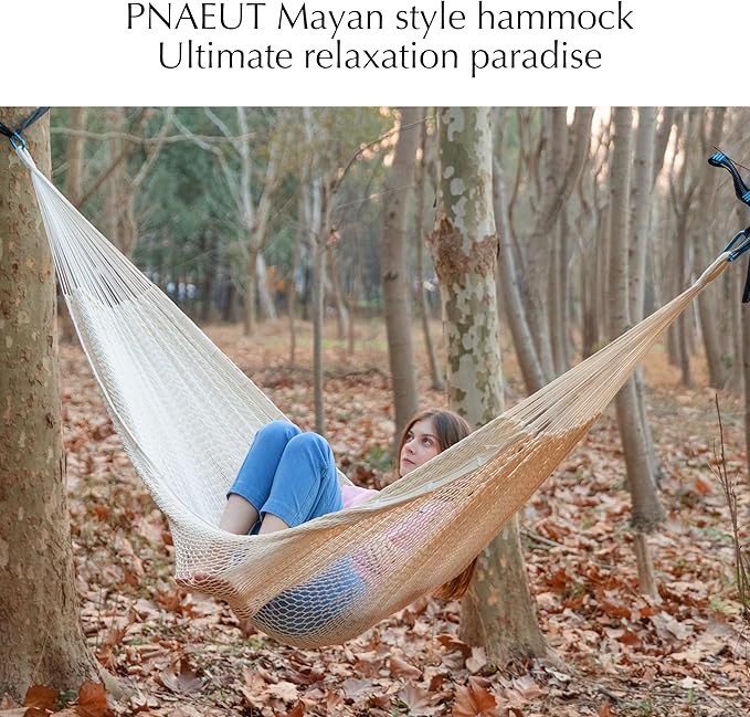 PNAEUT Family Mayan Rope Hammocks for Outside (Nature, XX-Large)