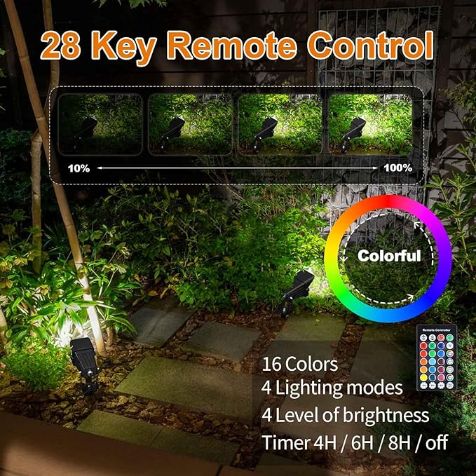 Christmas Outdoor Landscape Spotlight with Timer, 10W LED Color Changing Outdoor Spot Lights IP65 Waterproof RGB Metal Case Spotlights with Stake Stand for Yard Garden Lawn House, 6 Lights