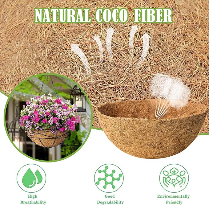 20 Inch Natural Coconut Husk Fiber Liners for planters Round Coco Replacement Liners for Hanging Flower Basket Planter Large Coco Coir Pots for Outdoor Garden Planting – 2 Pack