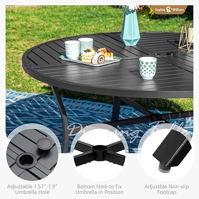 Sophia and William Swivel Outdoor Patio Dining Set for 4, Outdoor Table and Chairs, Removable Seat Cushions, Black 42" Round Patio Dining Table,Red