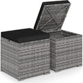 Tangkula 2 Pieces Patio Ottomans, Patiojoy Hand-Woven PE Rattan Side Table with Removable Cushion & Hidden Storage Space, Multifunctional Storage Box, Seat for Patio, Backyard, Poolside (Black&Grey)