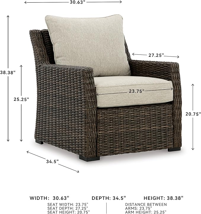 Signature Design by Ashley Brook Ranch Casual Nuvella Weather Resistant Fabric Outdoor Lounge Chair with Cushion, Dark Brown & Beige