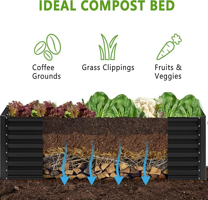 4x2x2FT Galvanized Raised Garden Bed,Planter Raised Beds-Metal Garden Box,Large Plant for Outdoor Planting, Vegetables Bed，Flower,herb-Black