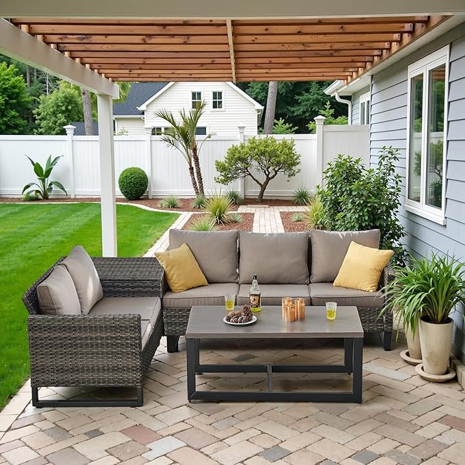 Belord 5-Seater Patio Conversation Set - 4 Piece Outdoor Sectional Furniture Set with Large Storage Box and Coffee Table Outdoor Patio Furniture Set for Garden Poolside Backyard Gray