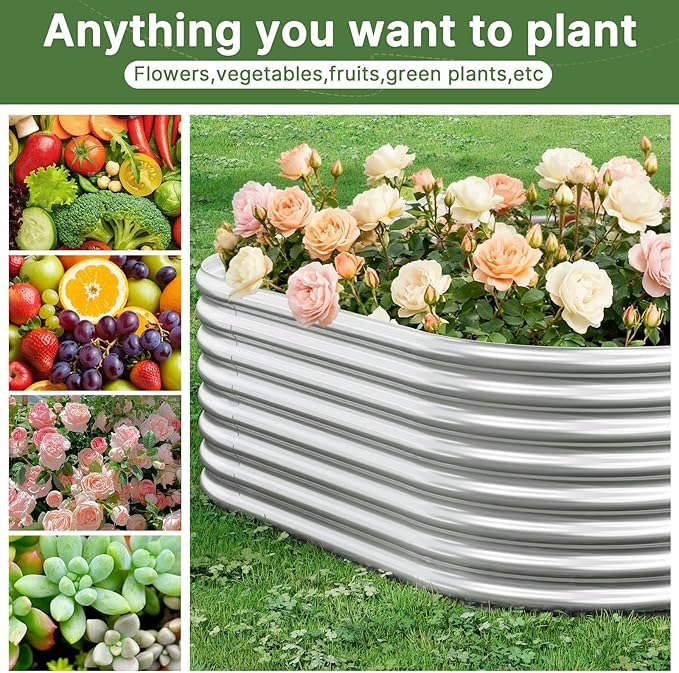 2 PCS Tall 6x3x1.5ft Galvanized Raised Garden Bed Outdoor, Metal Garden Bed for Vegetables, Above Ground Garden Box for Flower, Steel Raised Beds for Gardening