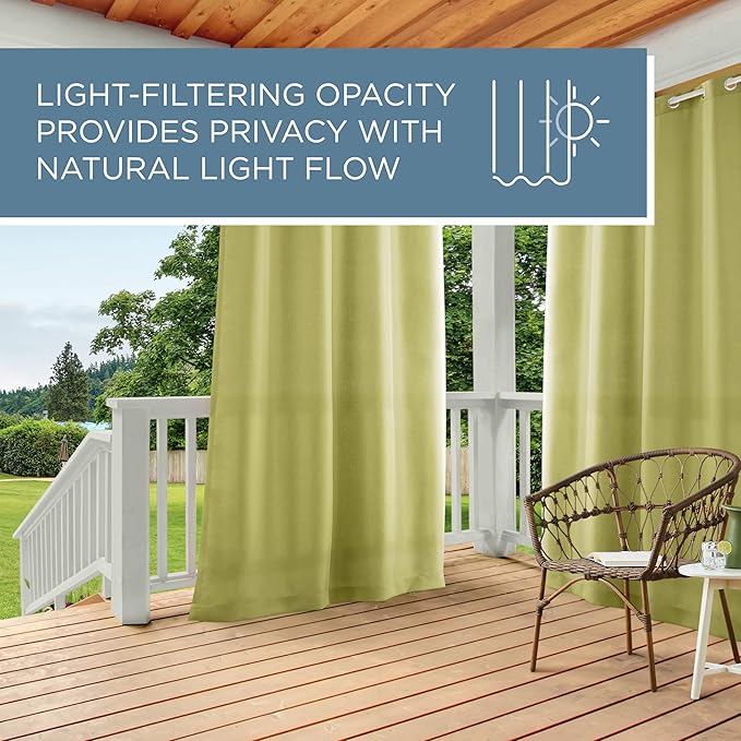 TOWN & COUNTRY BASICS Cabana Solid Heavyweight Indoor Outdoor Curtains, Light Filtering Opacity with Grommet Top, Water Repellent, 2-Pack Set, 54"x108", Kiwi Green