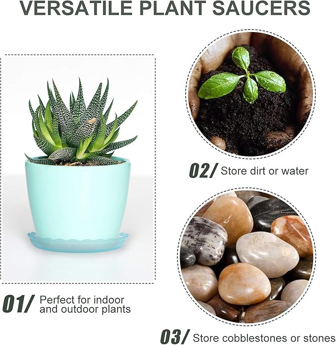12Pcs Clear Plant Saucer, 6 8 10 Inch Durable Plastic Plant Tray, Round Plant Pot Saucers, Drip Tray for Indoor and Outdoor Garden, Green