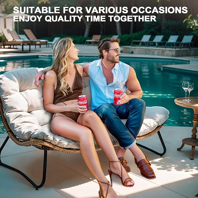 Crestlive Products Outdoor Loveseat 3PCS, Outdoor Sofa Set, All-Weather Boho Rattan Patio Furniture with Soft Cushion for Balcony, Poolside, Backyard (Without Table)