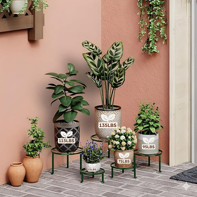 5 Pack Potted Plant Holder for Garden Home 5-Pack Metal Plant Stand Indoor Outdoor Rustproof Iron Corner Flower Pot Stand Holder for Homme Garden