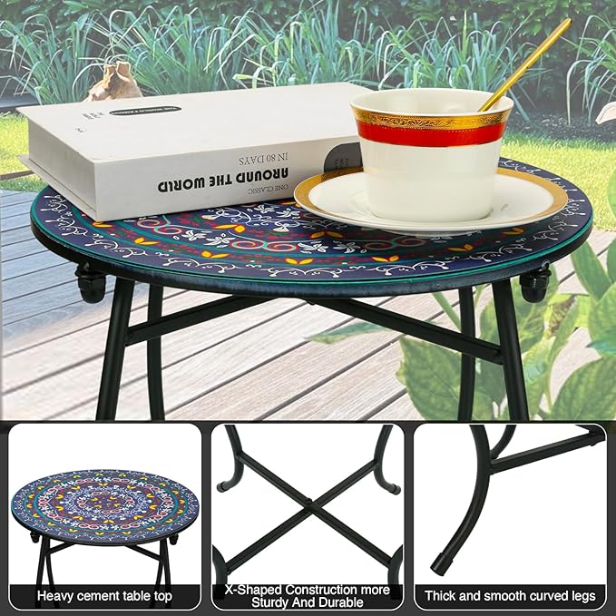Fashion&cool Small Outdoor Side Table, 14" Round Patio Side Table, Weather Resistant Metal Desk End Table Side Table for Patio Yard Porch Balcony Garden Bedside, Plant Stand for Indoor Outdoor