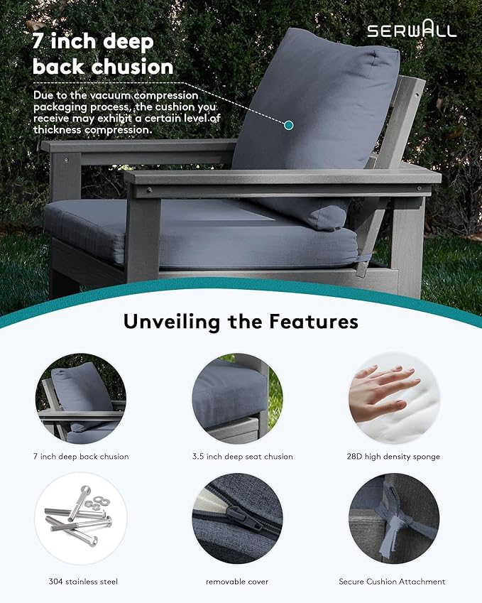 SERWALL Outdoor Sectional Sofa Set, 5-piece Outdoor Modula Couch Set with Ottoman, All Weather Patio Furniture Set with Chaise for Deck, Lawn, Gray Frame with Gray Cushion