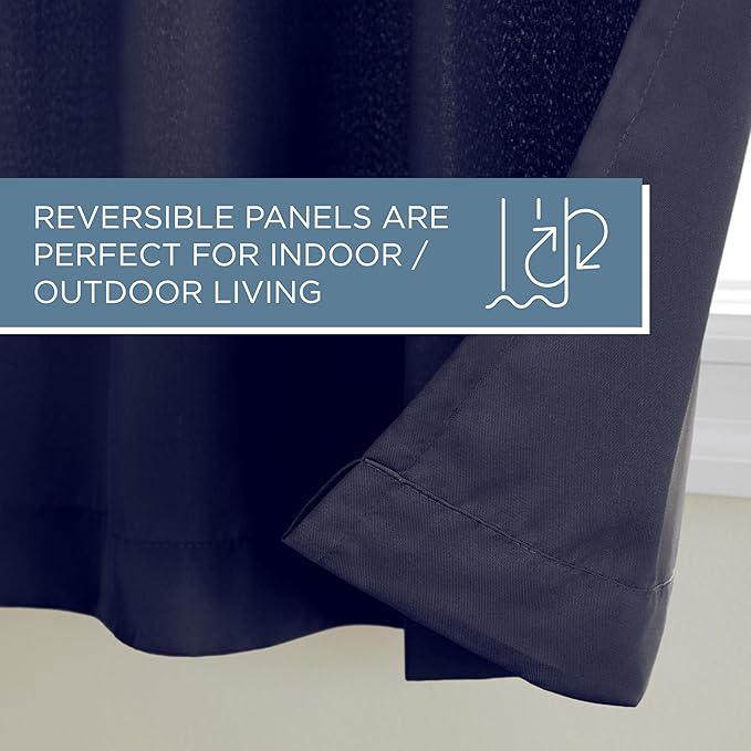 TOWN & COUNTRY BASICS Cabana Solid Heavyweight Indoor Outdoor Curtains, Light Filtering Opacity with Grommet Top, Water Repellent, 2-Pack Set, 54"x96", Dark Navy