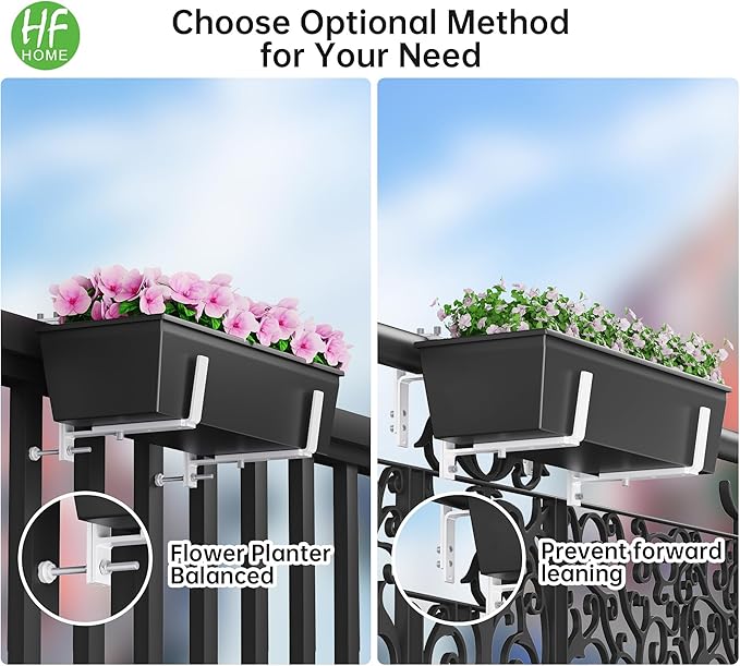 HFHOME Set of 2 Adjustable Window Planter Box Brackets, White Brackets for Window Boxes Planters, Planter Shelving with Adjustable Size The Width of The Bottom of The Planter Box (Patent Registered)