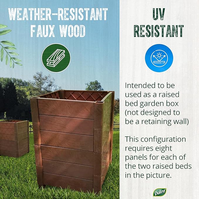 Dalen Modular Raised Bed Garden – Faux Wood – 8 Panel Starter Pack – Makes Square Foot Gardening Easy – 12x9 in